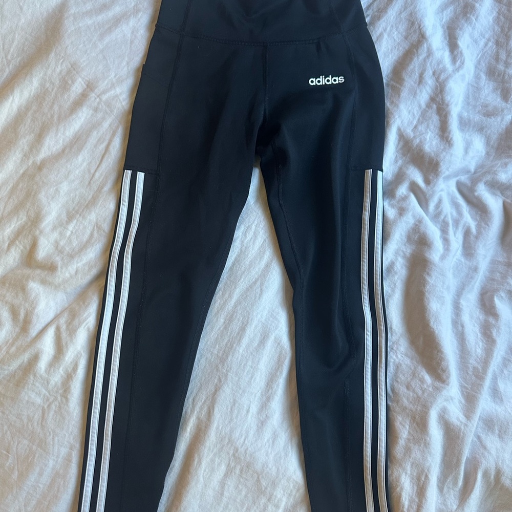 Adidas Black Leggings with White Stripes